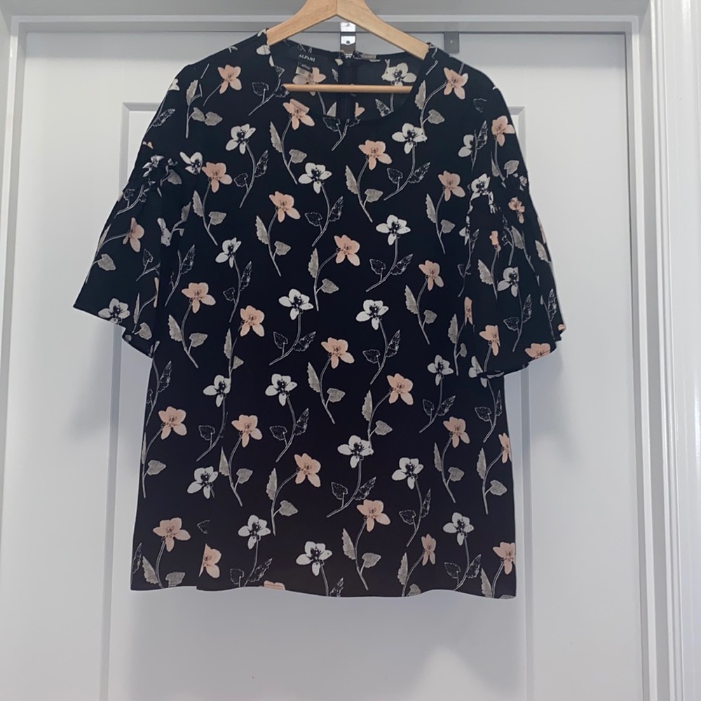ALFANI Floral Top - Black, White, and Pink